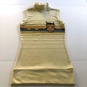 Owl sweater vest, turtleneck, sleeveless, medium, appliqués
